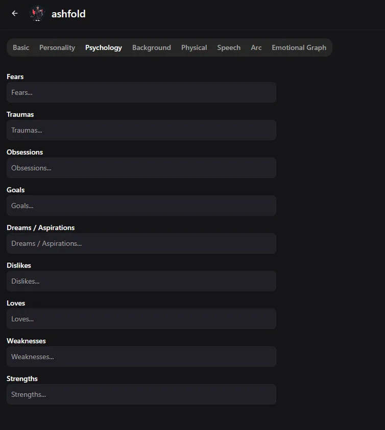 Character psychology tab